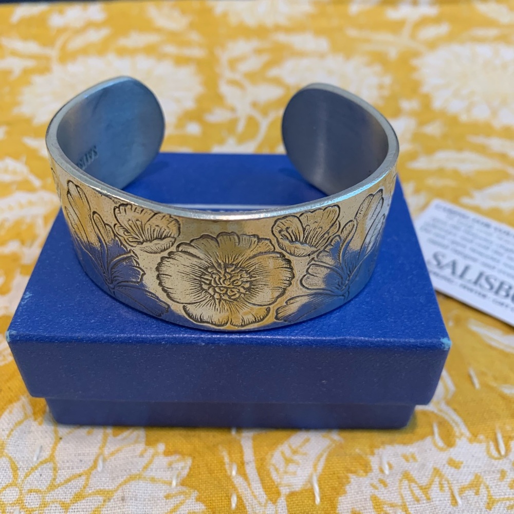Pewter Floral Cuff Bracelet